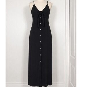 Blashe Black Ribbed Tie Front Button Down Maxi Dress Large